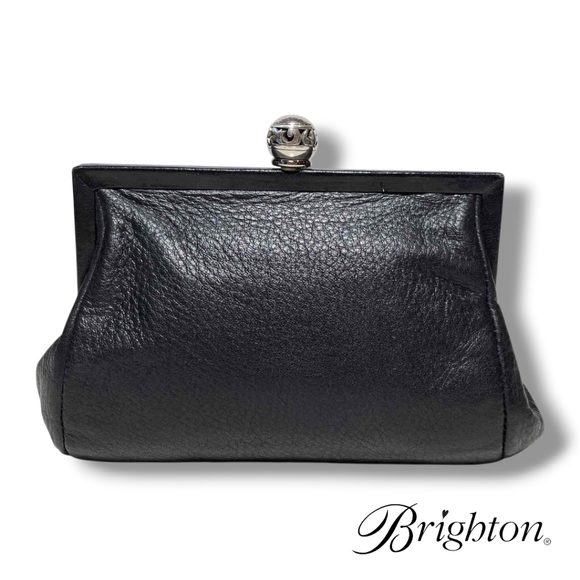 BRIGHTON My Michelle Mini Rose Pouch Clutch Black Leather Shoulder Bag - Picture 5 of 12